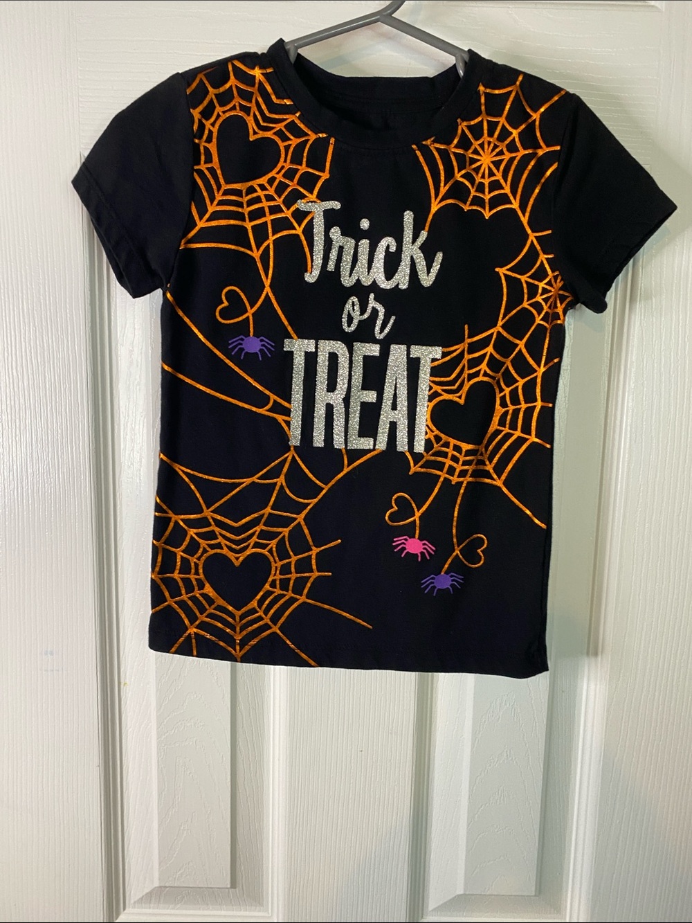 Celebrate Kids Halloween 'Trick or Treat' Spiderweb T-Shirt Black Orange XS
